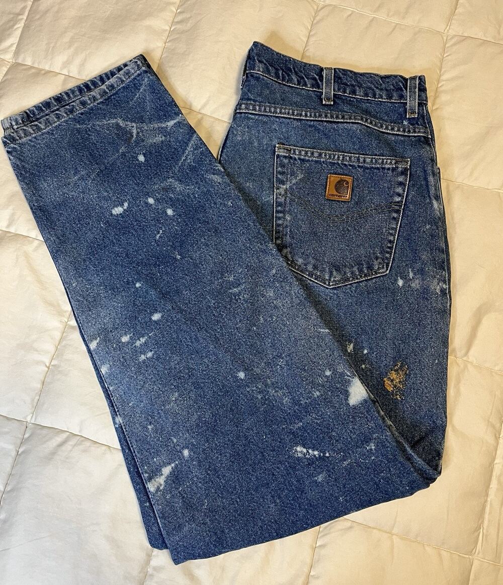 Carhartt B113 DST Jeans Blue Mens Sz 40 X 34 Vintage Y2K Workwear Paint Splatter